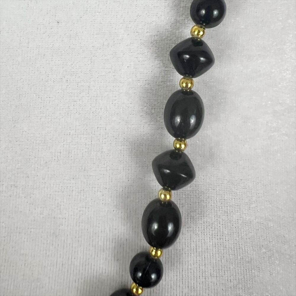 Vintage 80s 90s Black and Gold Beaded Long Necklace - Picture 2 of 3